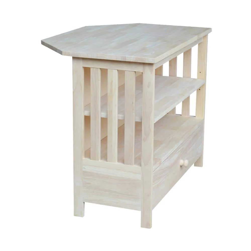 Mission 35 in. Unfinished Wood Corner TV Stand with 1 Drawer Fits TVs Up to 36 in. with Cable Management by International Concepts 2 Mission 35 in. Unfinished Wood Corner TV Stand with 1 Drawer Fits TVs Up to 36 in. with Cable Management by International Concepts - Image 2