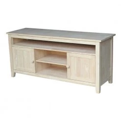 57 in. Unfinished Wood TV Stand Fits TVs Up to 60 in. with Storage Doors by International Concepts