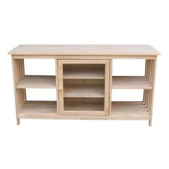 56 in. Unfinished Wood TV Stand Fits TVs Up to 60 in. with Storage Doors by International Concepts