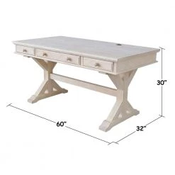60 in. Rectangular Unfinished 3 Drawer Writing Desk with Keyboard Tray by International Concepts -International Concepts Sales unfinished international concepts writing desks k of64t 64c 76 1000