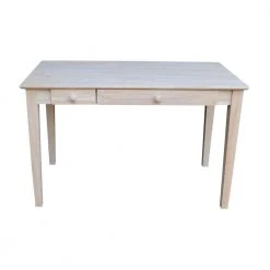 48 in. Rectangular Unfinished 2 Drawer Writing Desk with Solid Wood Material by International Concepts