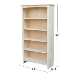 60 in. Unfinished Wood 5-shelf Standard Bookcase with Adjustable Shelves by International Concepts -International Concepts Sales unfinished wood international concepts bookcases bookshelves sh 3226a 40 1000