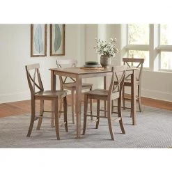 5-Piece Set Weathered Taupe Gray Counter height Table and 4 Alexa Armless Bar Stools by International Concepts