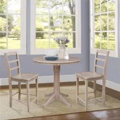 Olivia 36 in. H x 36 in. Round Weathered Taupe Gray Pedestal Table by International Concepts -International Concepts Sales weathered taupe gray international concepts kitchen dining tables k09 36rt 27b 6b 44 1000