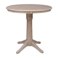 Olivia 36 in. H x 36 in. Round Weathered Taupe Gray Pedestal Table by International Concepts