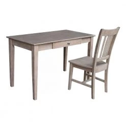 Weathered Taupe Gray 48 in. W Solid Wood Writing Desk and Chair (2-pc set) by International Concepts
