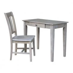 36 in. Weathered Taupe Gray Wide Solid Wood Writing Desk and Chair (2-Piece Set) by International Concepts