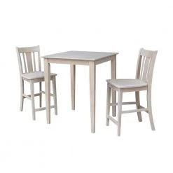 Emma 3-Piece 30 in. Weathered Taupe Square Solid Wood Dining Set with San Remo Chairs by International Concepts