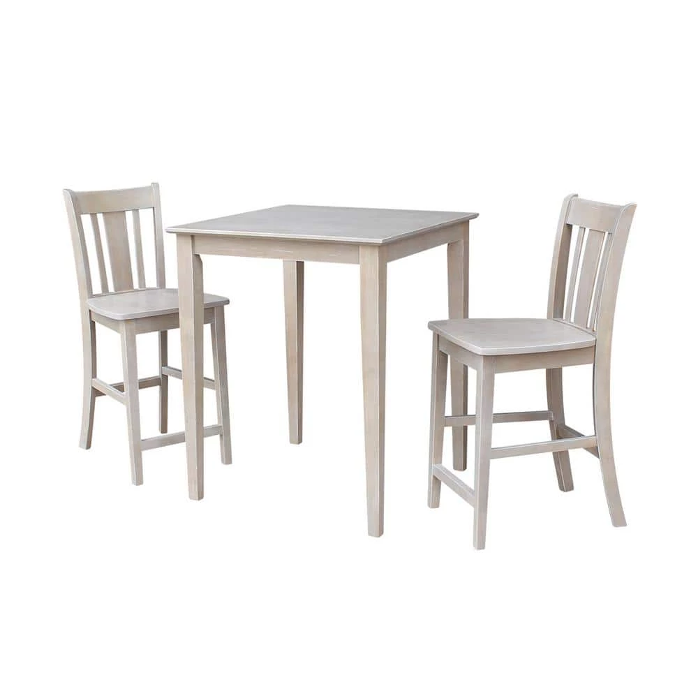 Emma 3-Piece 30 in. Weathered Taupe Square Solid Wood Dining Set with San Remo Chairs by International Concepts 1 Emma 3-Piece 30 in. Weathered Taupe Square Solid Wood Dining Set with San Remo Chairs by International Concepts