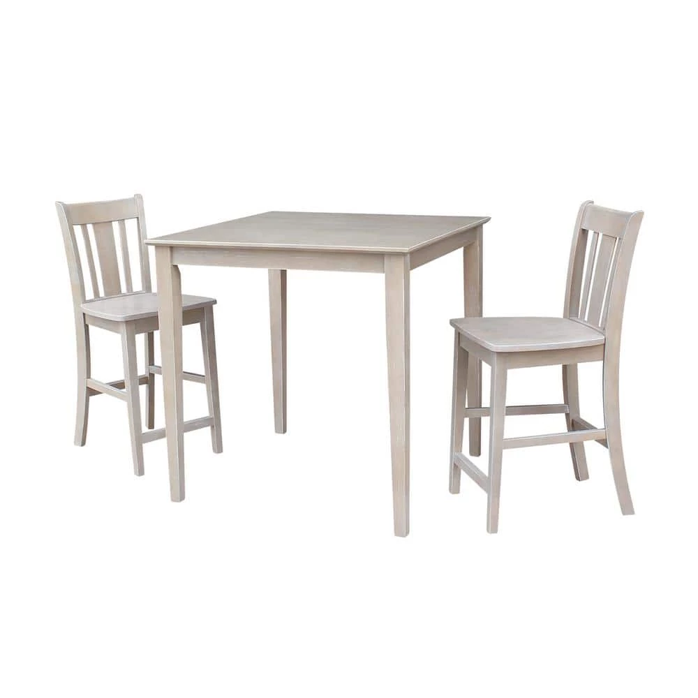 Skylar 3-Piece 36 in. Weathered Taupe Square Solid Wood Dining Set with San Remo Chairs by International Concepts 1 Skylar 3-Piece 36 in. Weathered Taupe Square Solid Wood Dining Set with San Remo Chairs by International Concepts