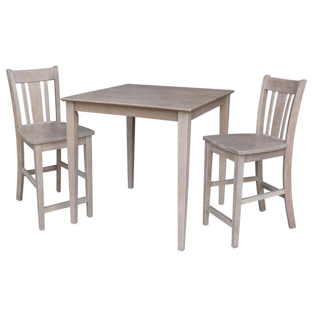 Skylar 3-Piece 36 in. Weathered Taupe Square Solid Wood Dining Set with San Remo Chairs by International Concepts 2 Skylar 3-Piece 36 in. Weathered Taupe Square Solid Wood Dining Set with San Remo Chairs by International Concepts - Image 2