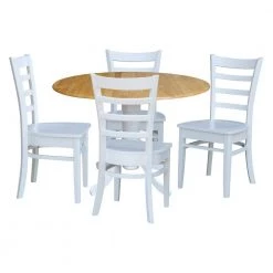 5-Piece 42 in. White and Natural Dual Drop Leaf Table Set with 4-Side chairs by International Concepts