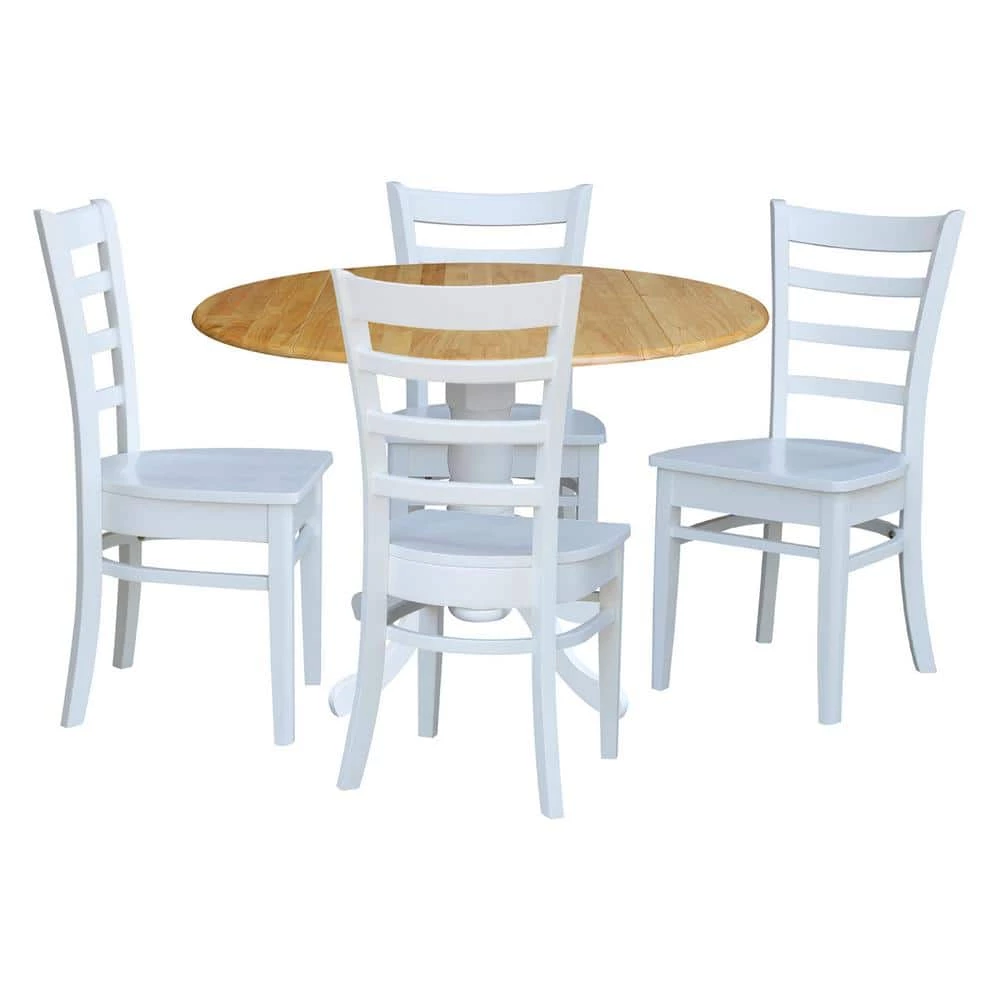 5-Piece 42 in. White and Natural Dual Drop Leaf Table Set with 4-Side chairs by International Concepts 1 5-Piece 42 in. White and Natural Dual Drop Leaf Table Set with 4-Side chairs by International Concepts