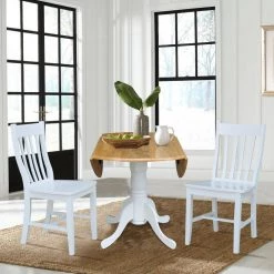 3-Piece 42 in. White/Natural Dual Drop Leaf Table Set with 2-Side Chairs by International Concepts 19 3-Piece 42 in. White/Natural Dual Drop Leaf Table Set with 2-Side Chairs by International Concepts -International Concepts Sales white and natural international concepts dining room sets k02 42dp c08 61p 4f 1000