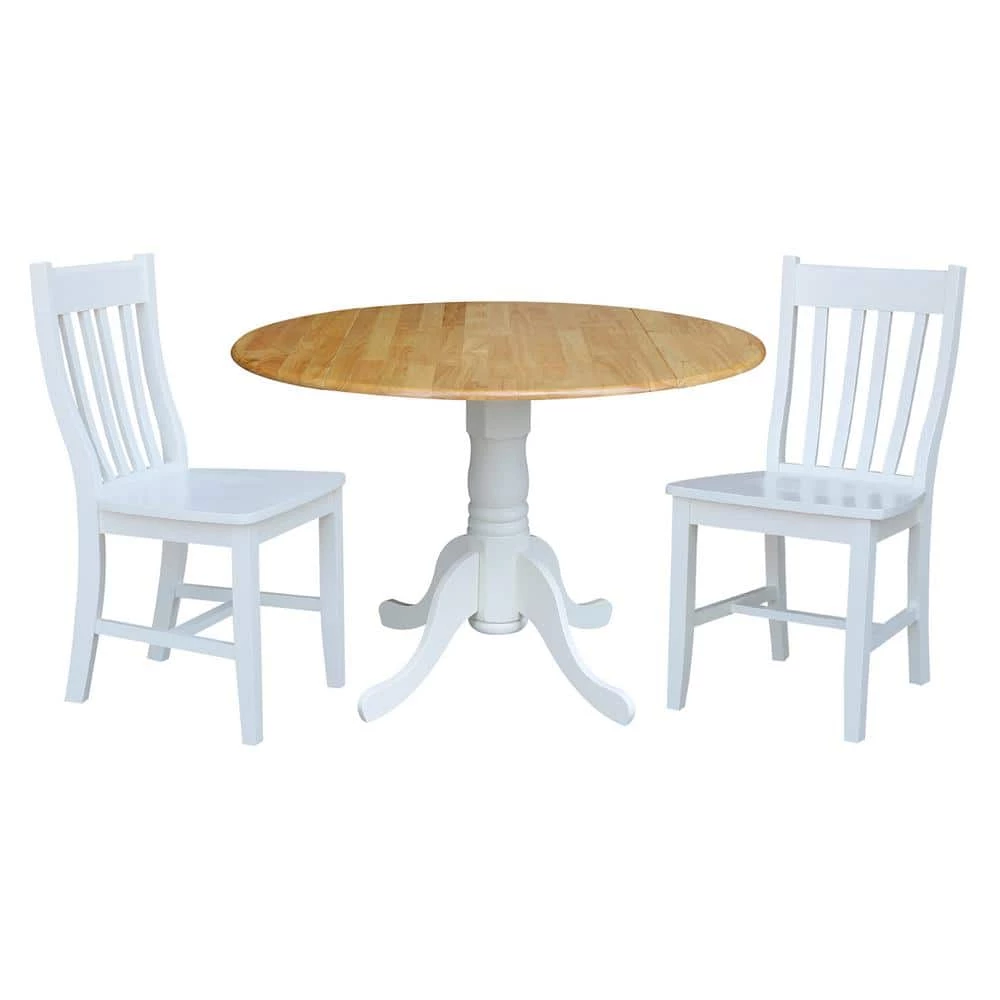 3-Piece 42 in. White/Natural Dual Drop Leaf Table Set with 2-Side Chairs by International Concepts 1 3-Piece 42 in. White/Natural Dual Drop Leaf Table Set with 2-Side Chairs by International Concepts