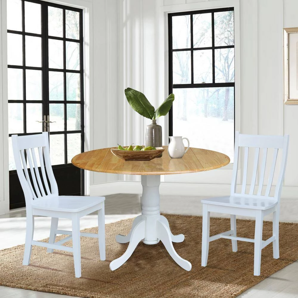 3-Piece 42 in. White/Natural Dual Drop Leaf Table Set with 2-Side Chairs by International Concepts 7 3-Piece 42 in. White/Natural Dual Drop Leaf Table Set with 2-Side Chairs by International Concepts - Image 7