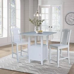 Set of 3 pcs - White/Chalk Dual Drop Leaf Bistro Table Counter Height with Storage 2-Counter Height Stools by International Concepts -International Concepts Sales white chalk antiqued international concepts dining room sets k128 3638 s452 2 c3 1000