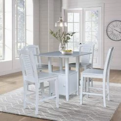 Set of 5 pcs - White/Chalk Dual Drop Leaf Bistro Table Counter Height with Storage 2-Counter Height Stools by International Concepts -International Concepts Sales white chalk antiqued international concepts dining room sets k128 3638 s452 4 c3 1000