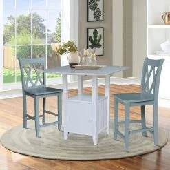 Set of 3 pcs - White/Chalk Dual drop leaf bistro table - counter height - with storage - 2 counter height side stools by International Concepts -International Concepts Sales white chalk antiqued international concepts dining room sets k128 3638 s86 202 2 31 1000