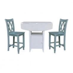 Set of 3 pcs - White/Chalk Dual drop leaf bistro table - counter height - with storage - 2 counter height side stools by International Concepts -International Concepts Sales white chalk antiqued international concepts dining room sets k128 3638 s86 202 2 4f 1000