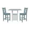 Set of 3 pcs - White/Chalk Dual drop leaf bistro table - counter height - with storage - 2 counter height side stools by International Concepts