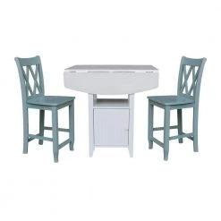 Set of 3 pcs - White/Chalk Dual drop leaf bistro table - counter height - with storage - 2 counter height side stools by International Concepts -International Concepts Sales white chalk antiqued international concepts dining room sets k128 3638 s86 202 2 c3 1000