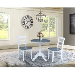 3-Piece Set White / Heather Gray 30 in. Round Solid Wood Dining Table with 2-Side Chairs by International Concepts -International Concepts Sales white heather gray international concepts dining room sets k05 30rt 11b c2 2 31 1000
