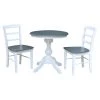 3-Piece Set White / Heather Gray 30 in. Round Solid Wood Dining Table with 2-Side Chairs by International Concepts