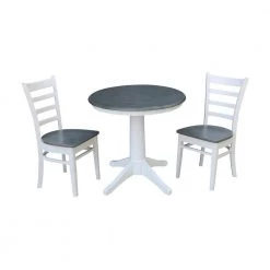 Olivia 3-Piece 30 in. White/Heather Gray Round Solid Wood Dining Set with Emily Chairs by International Concepts