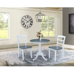 3-Piece Set White / Heather Gray 30 in. Round Solid Wood Dining Table with 2-Side Chairs by International Concepts -International Concepts Sales white heather gray international concepts dining room sets k05 30rt c2 2 31 1000