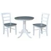 3-Piece Set White / Heather Gray 30 in. Round Solid Wood Dining Table with 2-Side Chairs by International Concepts