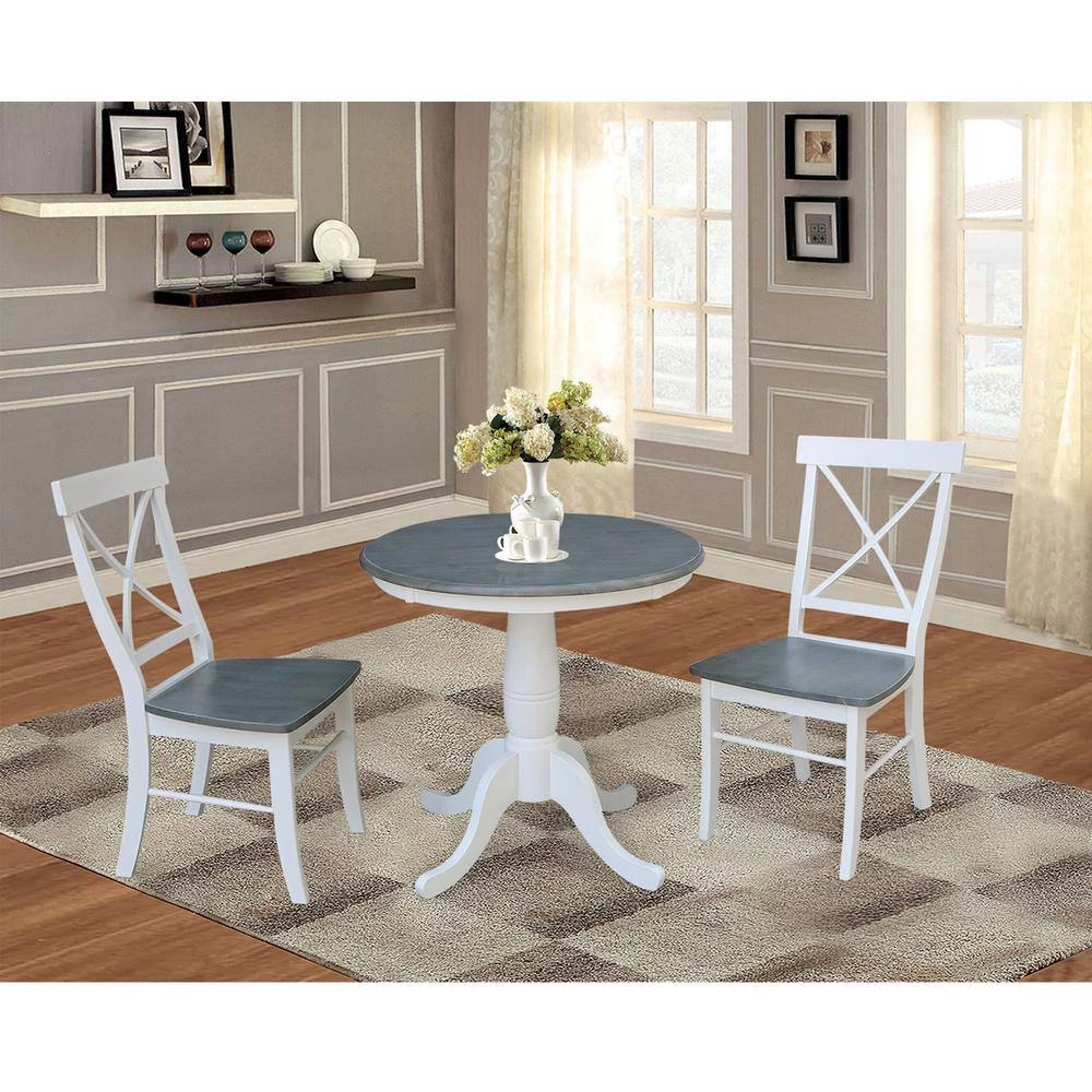 Hampton 3-Piece 30 in. White/Heather Gray Round Solid Wood Dining Set with X-Back Chairs by International Concepts 11 Hampton 3-Piece 30 in. White/Heather Gray Round Solid Wood Dining Set with X-Back Chairs by International Concepts - Image 11