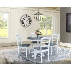 5-Piece Set White / Heather Gray 36 in. Round Solid Wood Top Dining Table with 4-Side Chairs by International Concepts -International Concepts Sales white heather gray international concepts dining room sets k05 36rt 27b c2 4 31 1000