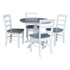 5-Piece Set White / Heather Gray 36 in. Round Solid Wood Top Dining Table with 4-Side Chairs by International Concepts