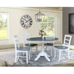 5-Piece Set White / Heather Gray 36 in. Round Extendable Solid Wood Dining Table with 4-Side Chairs by International Concepts -International Concepts Sales white heather gray international concepts dining room sets k05 36rxt 11b c2 4 31 1000