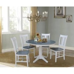 Olivia 5-Piece 36 in. White/Heather Gray Extendable Solid Wood Dining Set with San Remo Chairs by International Concepts -International Concepts Sales white heather gray international concepts dining room sets k05 36rxt 27b c10 4 4f 1000