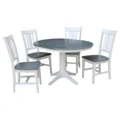 Olivia 5-Piece 36 in. White/Heather Gray Extendable Solid Wood Dining Set with San Remo Chairs by International Concepts