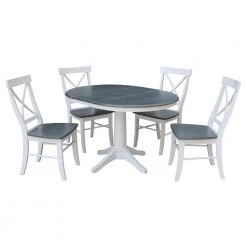 Olivia 5-Piece 36 in. White/Heather Gray Extendable Solid Wood Dining Set with X-Back Chairs by International Concepts