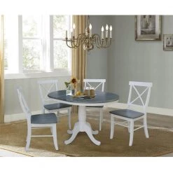 Laurel 5-Piece 36 in. White/Heather Gray Extendable Solid Wood Dining Set with X-Back Chairs by International Concepts 19 Laurel 5-Piece 36 in. White/Heather Gray Extendable Solid Wood Dining Set with X-Back Chairs by International Concepts -International Concepts Sales white heather gray international concepts dining room sets k05 36rxt c613 4 1f 1000