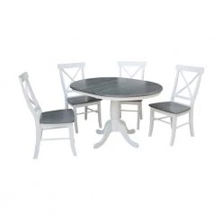 Laurel 5-Piece 36 in. White/Heather Gray Extendable Solid Wood Dining Set with X-Back Chairs by International Concepts