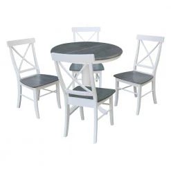 Laurel 5-Piece 36 in. White/Heather Gray Extendable Solid Wood Dining Set with X-Back Chairs by International Concepts 17 Laurel 5-Piece 36 in. White/Heather Gray Extendable Solid Wood Dining Set with X-Back Chairs by International Concepts -International Concepts Sales white heather gray international concepts dining room sets k05 36rxt c613 4 c3 1000