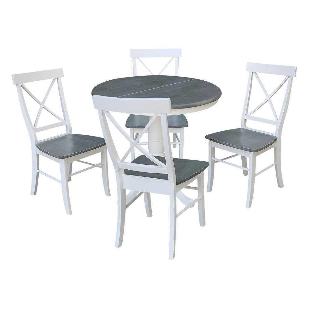 Laurel 5-Piece 36 in. White/Heather Gray Extendable Solid Wood Dining Set with X-Back Chairs by International Concepts 6 Laurel 5-Piece 36 in. White/Heather Gray Extendable Solid Wood Dining Set with X-Back Chairs by International Concepts - Image 6