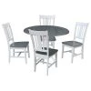 Set of 5 pcs - White/Heather Gray 42" Dual Drop Leaf Table with 4 RTA chairs by International Concepts