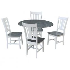 Set of 5 pcs - White/Heather Gray 42" Dual Drop Leaf Table with 4 RTA chairs by International Concepts
