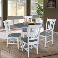 Set of 5 pcs - White/Heather Gray 42" Dual Drop Leaf Table with 4 RTA chairs by International Concepts -International Concepts Sales white heather gray international concepts dining room sets k05 42dp c10 4 c3 1000