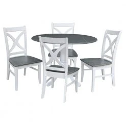 Set of 5 pcs - White/Heather Gray 42" Dual Drop Leaf Table with 4 RTA chairs by International Concepts