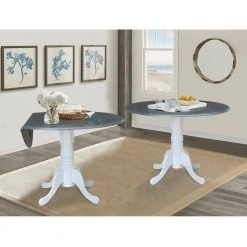 42 in. 3-Piece Set White Heather Gray Drop Leaf Wood Table with 2-Side Chairs by International Concepts -International Concepts Sales white heather gray international concepts dining room sets k05 42dp c14p 1f 1000