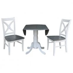 42 in. 3-Piece Set White Heather Gray Drop Leaf Wood Table with 2-Side Chairs by International Concepts -International Concepts Sales white heather gray international concepts dining room sets k05 42dp c14p 4f 1000
