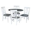 5-Piece Set - White/Heather Gray 42 in. Dual Drop Leaf Table with 4-Side Chairs by International Concepts