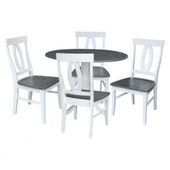 5-Piece Set - White/Heather Gray 42 in. Dual Drop Leaf Table with 4-Side Chairs by International Concepts